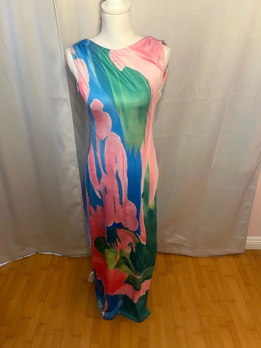 Monet Garden Print Sleeveless Long Dress - Multicolor - SIZE M - Picture 3 of 5